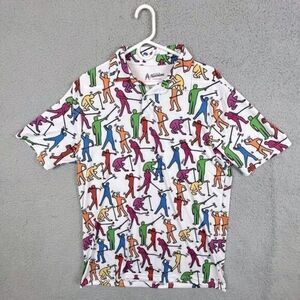 ROYAL & AWESOME MENS GOLF POLO SHIRT WHITE WITH GOLFERS DESIGN ON IT SIZE L